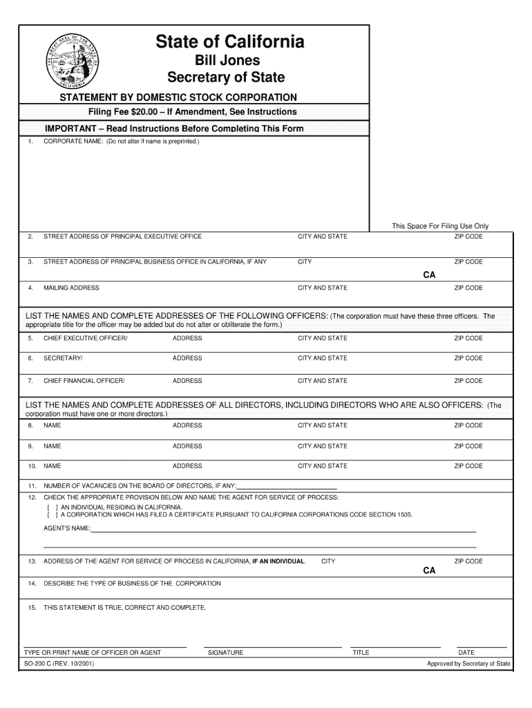  Domestic Stock Corporation Form 2001-2024