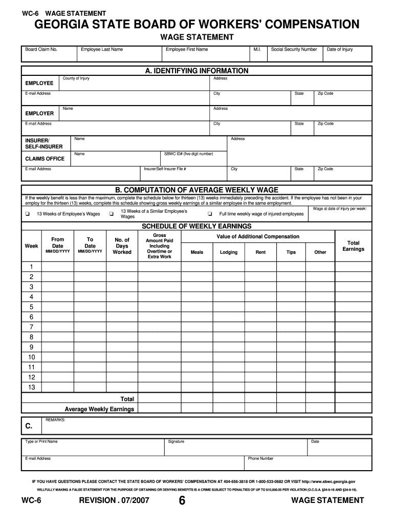  Georgia Workers Compensation Writable Forms 2007