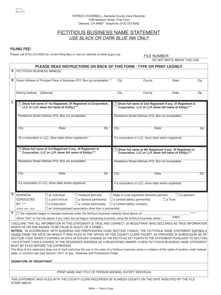  Fictitious Business Statement Fillable Forms 2018