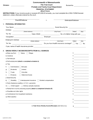 Plymouth County Probate Short Form