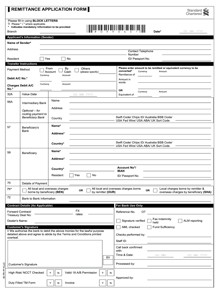  Zimbabwe Standard Chartered Remittance Form 2009