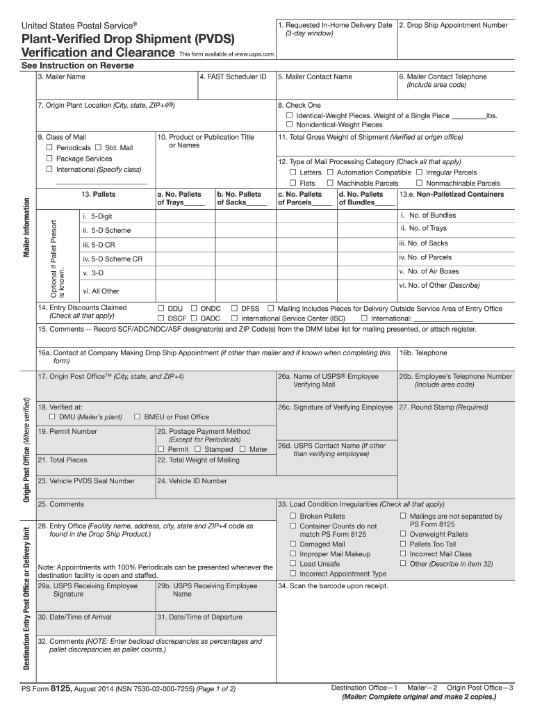  Postal Form 8125 2007-2024