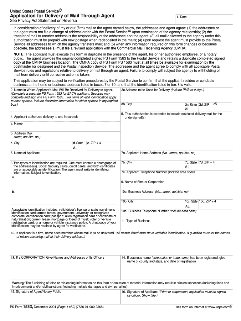  Usps Form 1583 2004