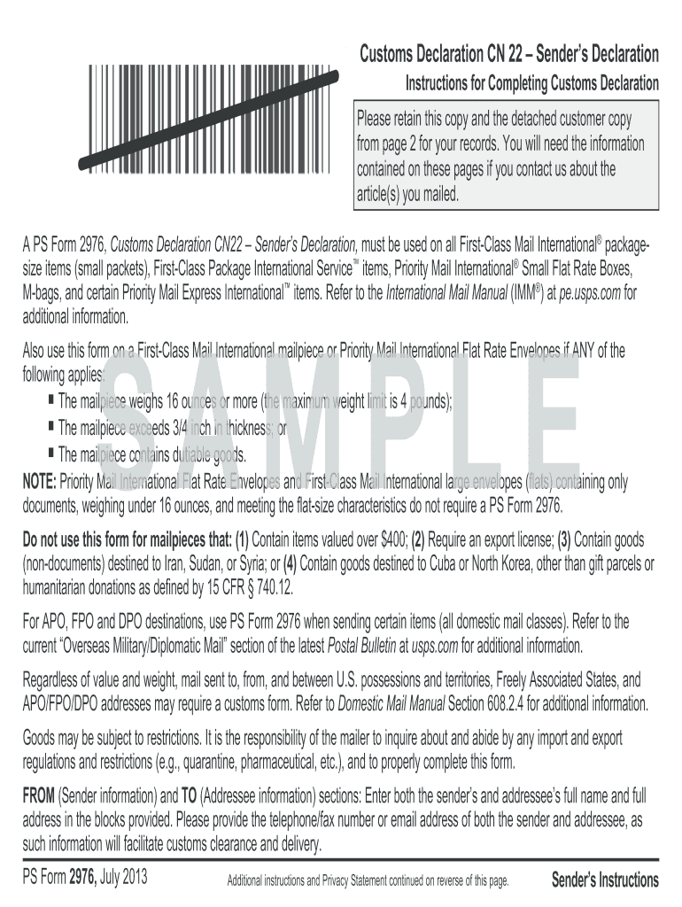 Postal International Declaration Form