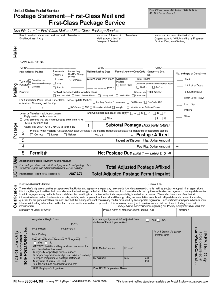  Ps Form 3600 Fcm1 2012