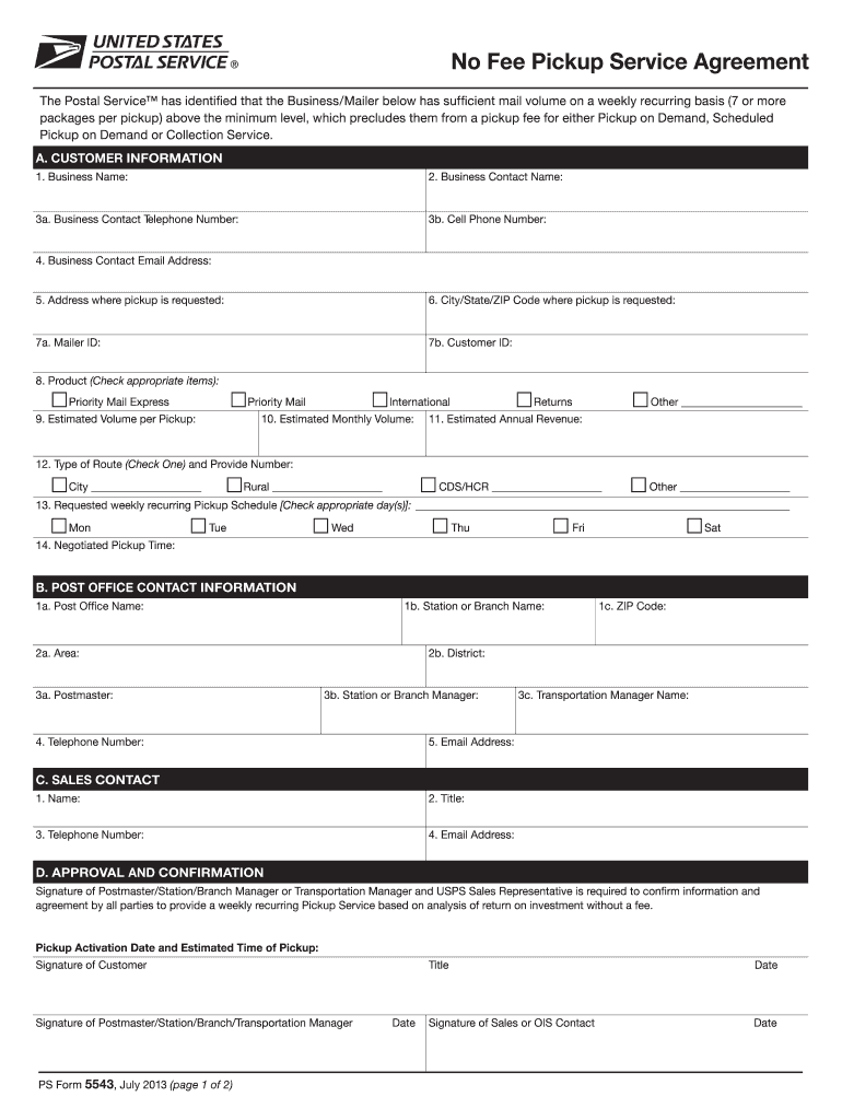 Usps Ps Pickup Service  Form