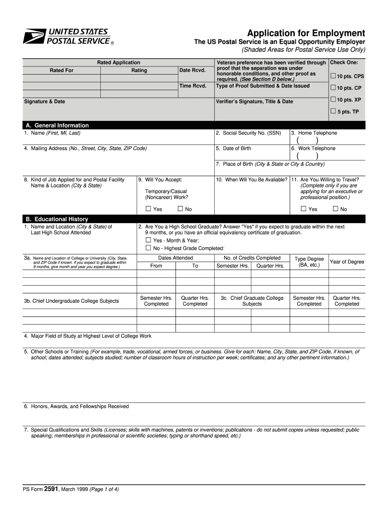  Generic Employment Application  Form 1999