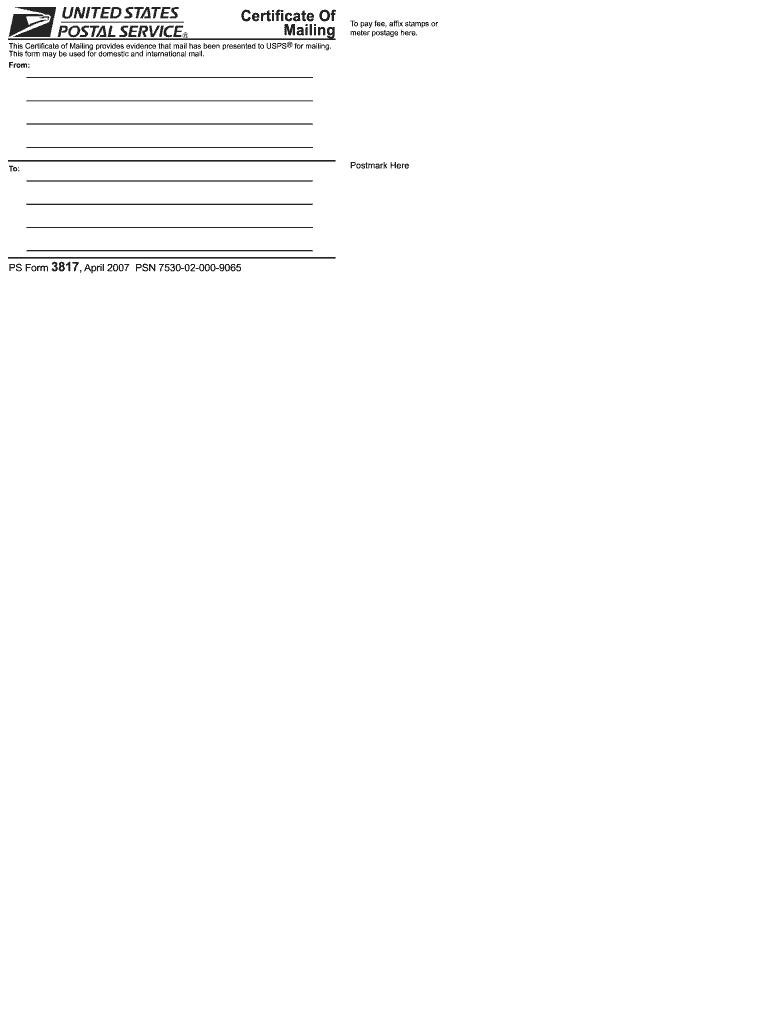  Certificate of Mailing Form 2007-2024
