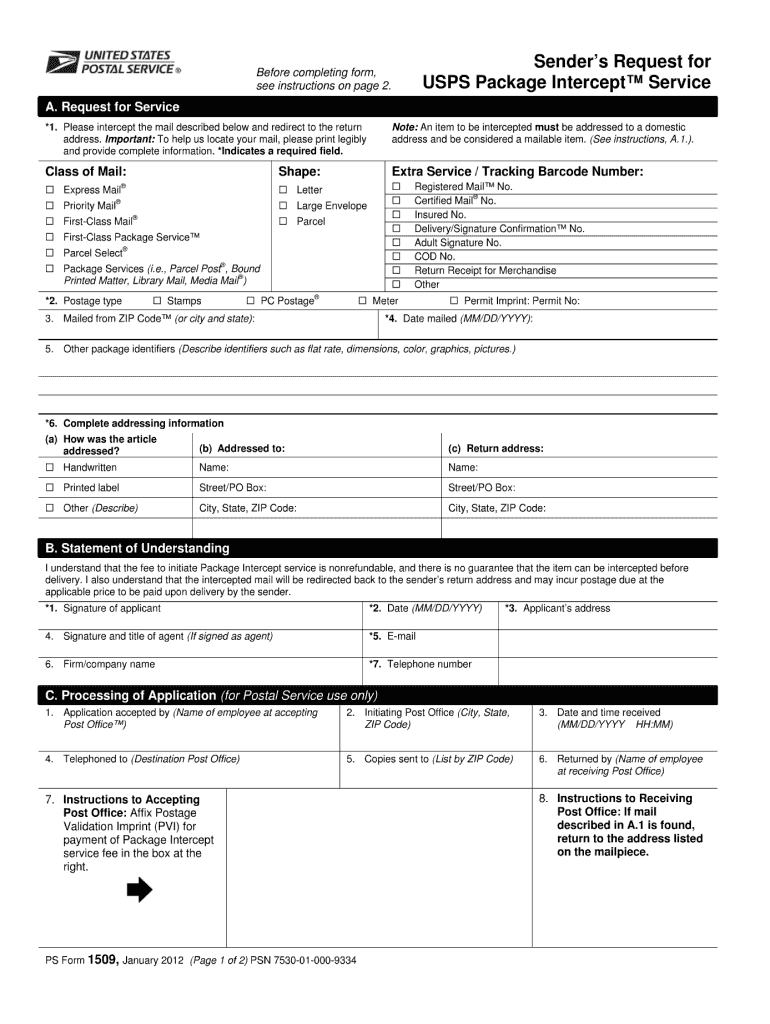  Ps Form 1509 2012-2024