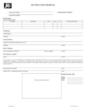 Pet Application Form for Rental