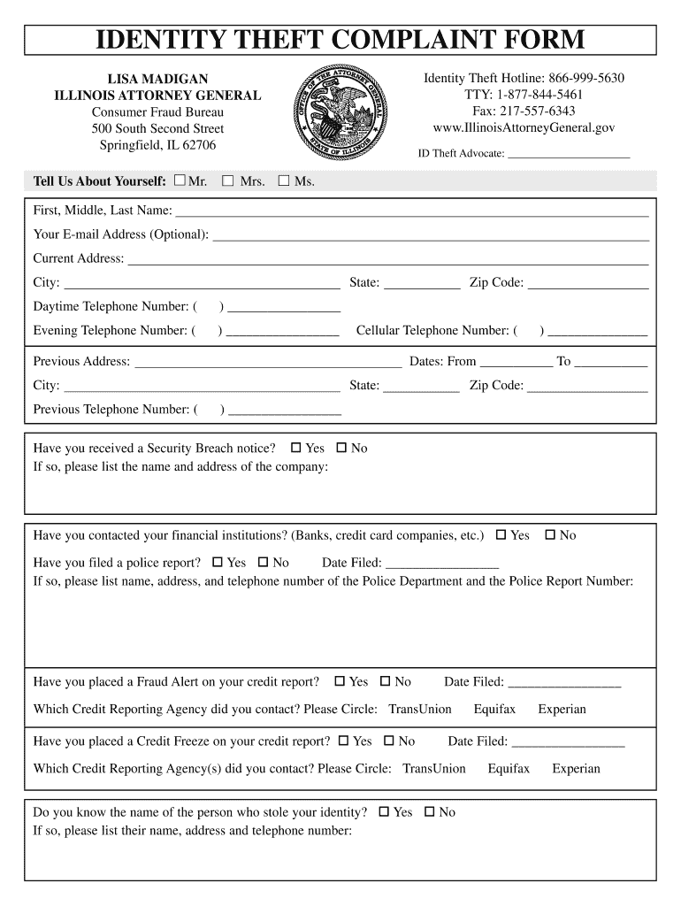  Ftc ID Theft Complaint Form Fillable 2006