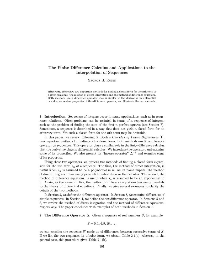 Difference Calculus Finite Difference Form