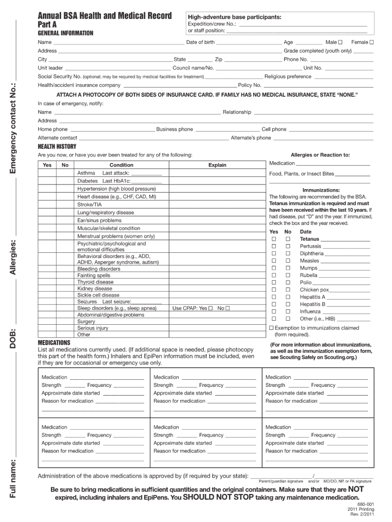  Cub Scout Medical Form a B 2011