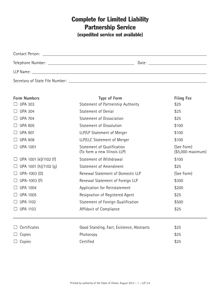 Complete for Limited Liability Partnership Service  Form