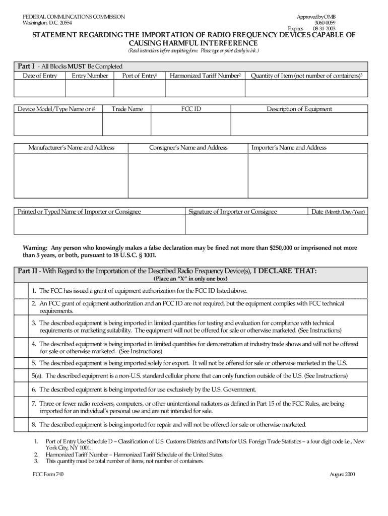  Fcc 740 Fillable Form Fedex 2000