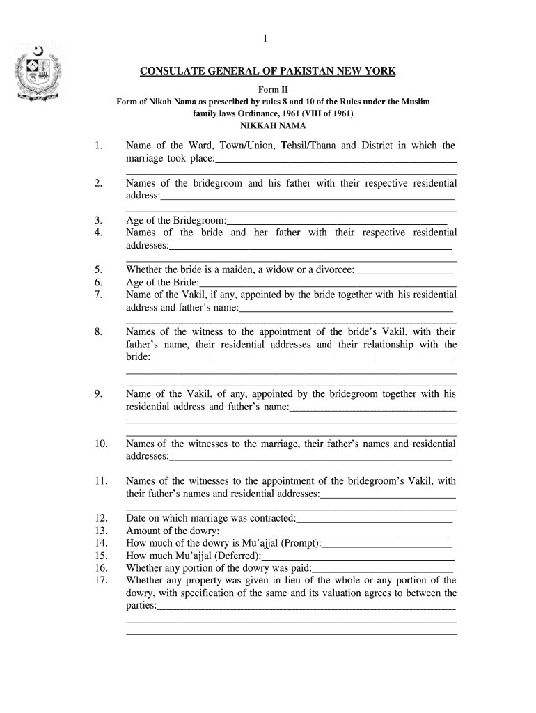 Nikah Nama PDF Form - Fill Out and Sign Printable PDF Template | signNow