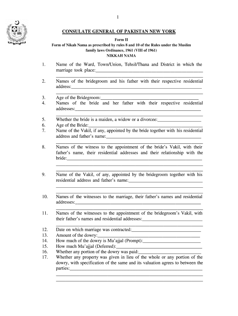 Nikah Nama PDF  Form