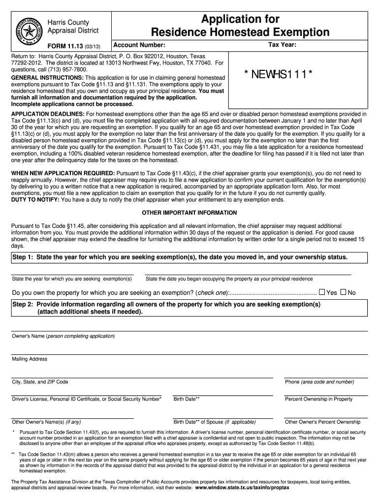  Homestead Exemption Texas 2013