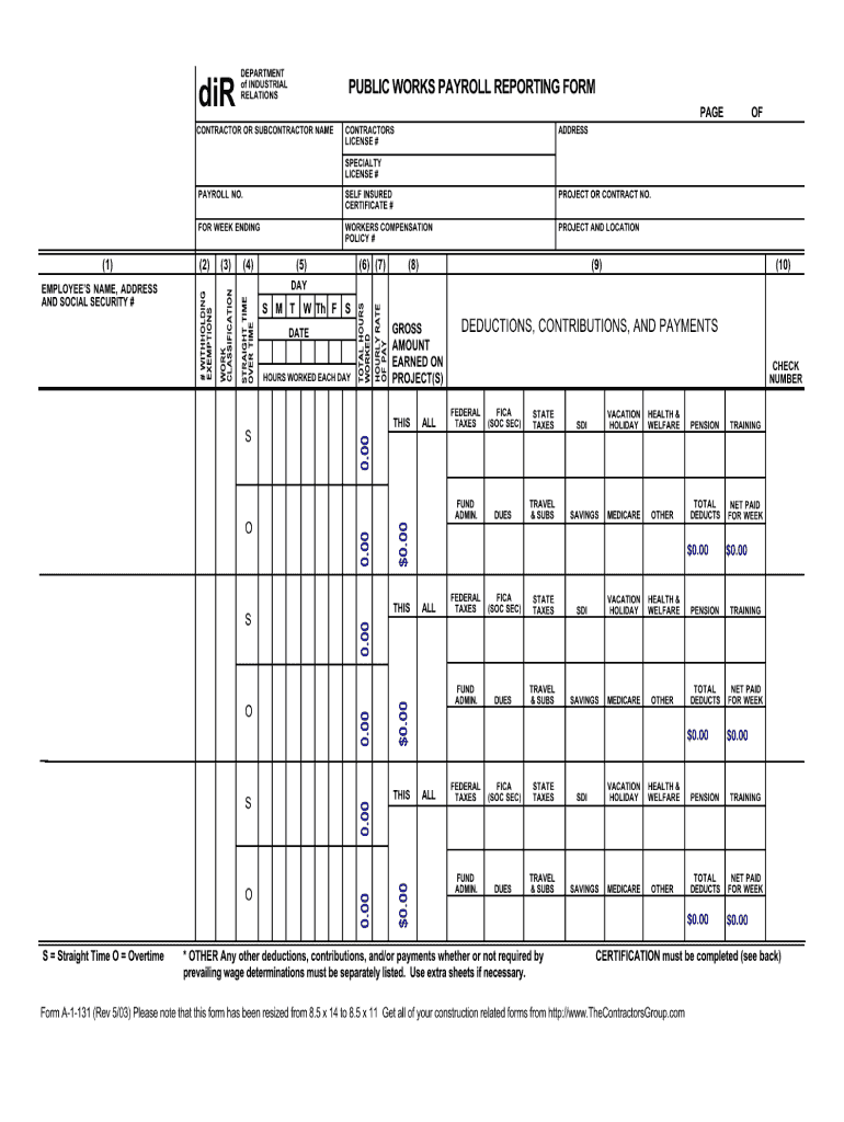  Public Works Payroll Reporting Form 2003