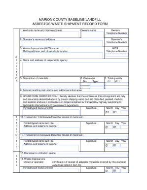  Asbestos Waste Shipment Record Form 2009-2024