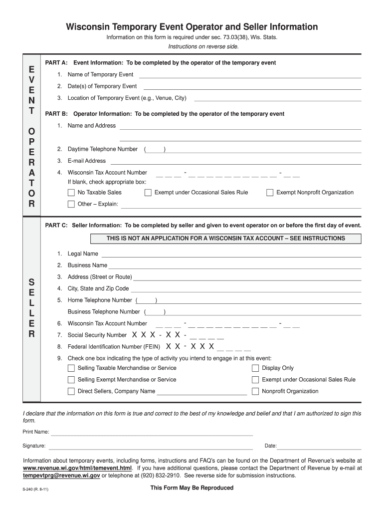  Wisconsin Department of Revenue Form 240 2019