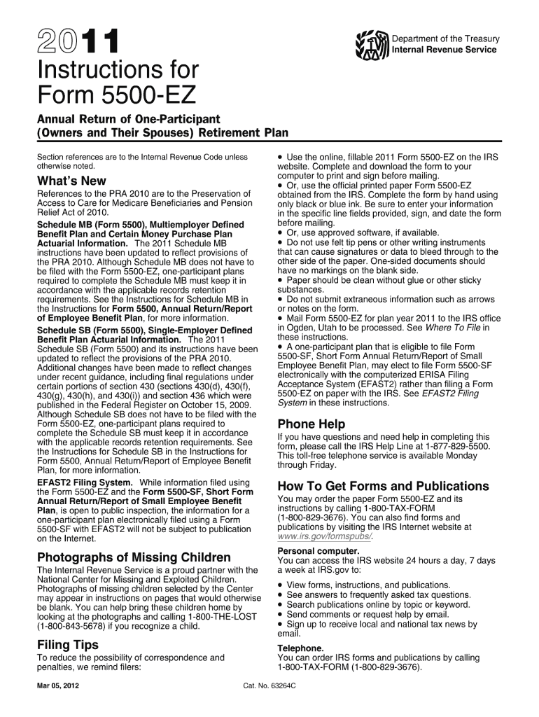  Online Copy of 5500ez Form 2011