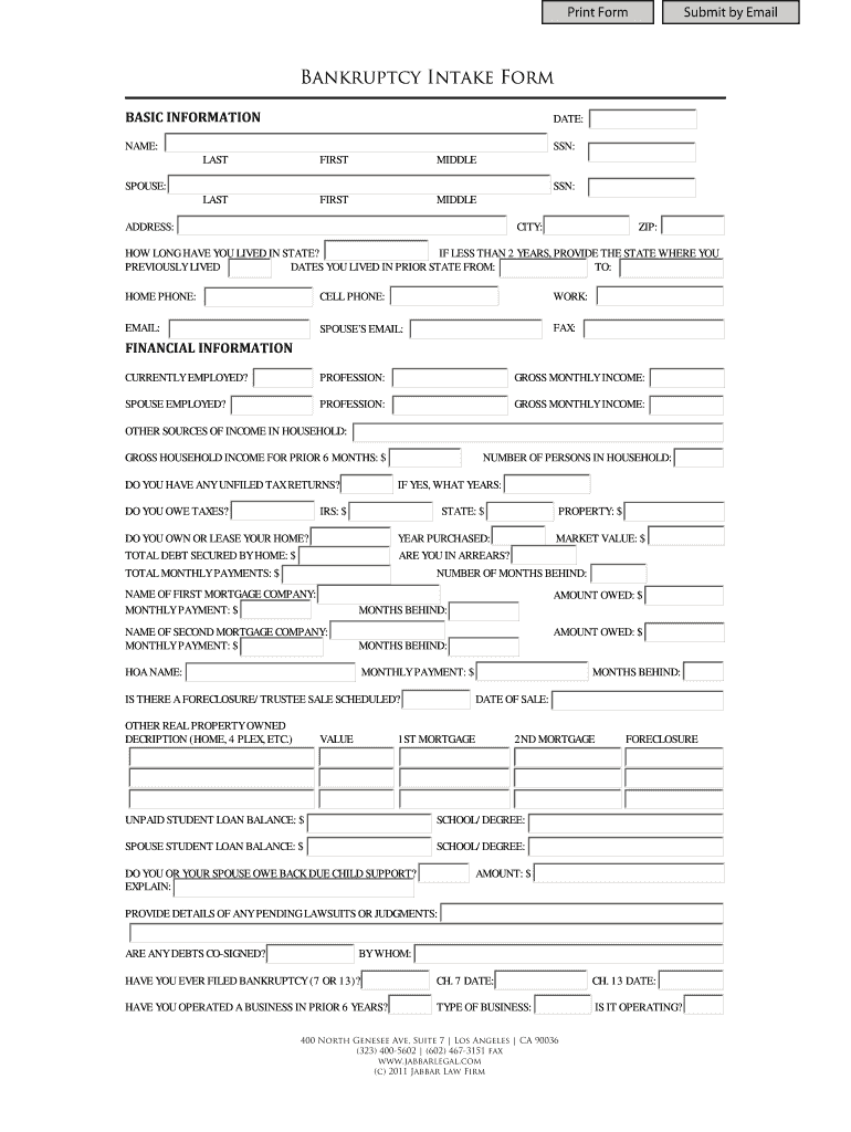 Bankruptcy Intake Form