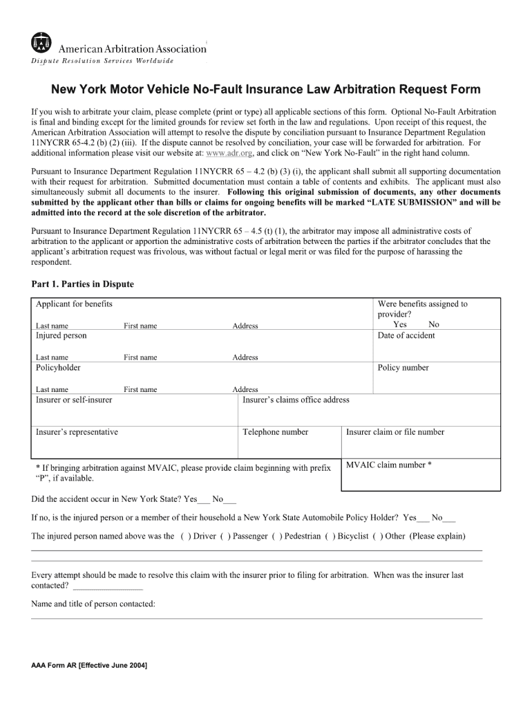  Ar1 Form from American Arbitration 2004