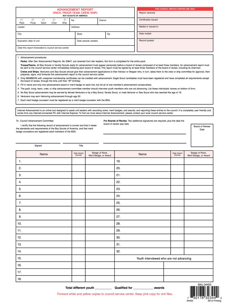 Boy Scouts Advancement Report for Eagle Scout Who Fills This Out Form