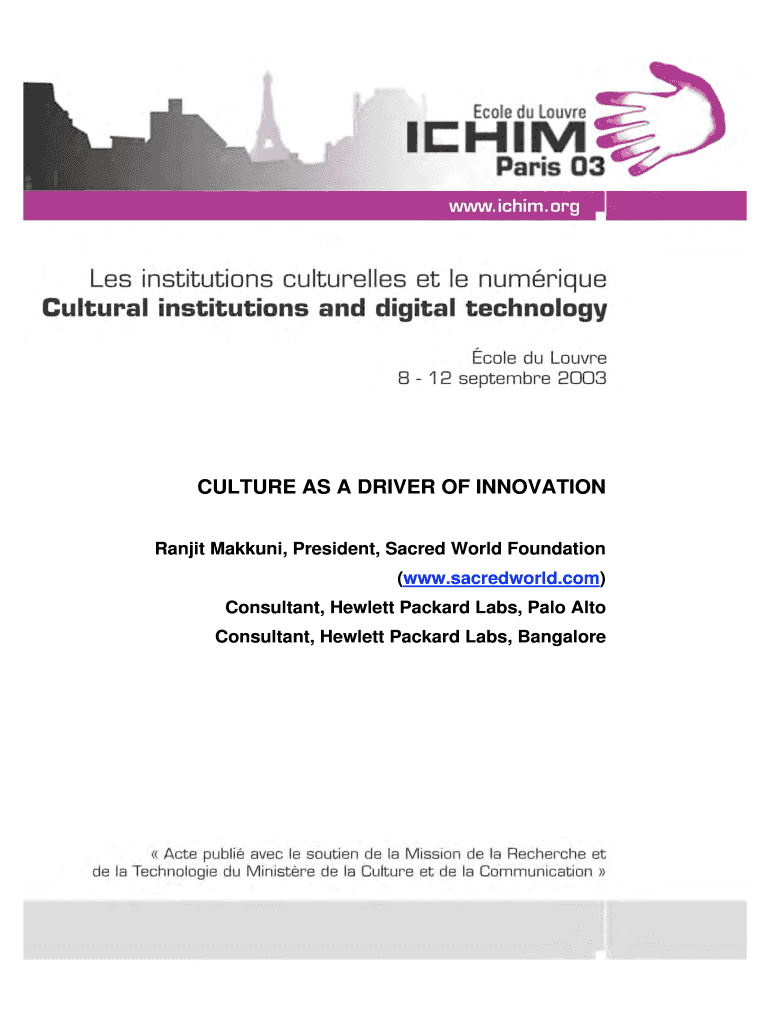 CULTURE as a DRIVER of INNOVATION  Form