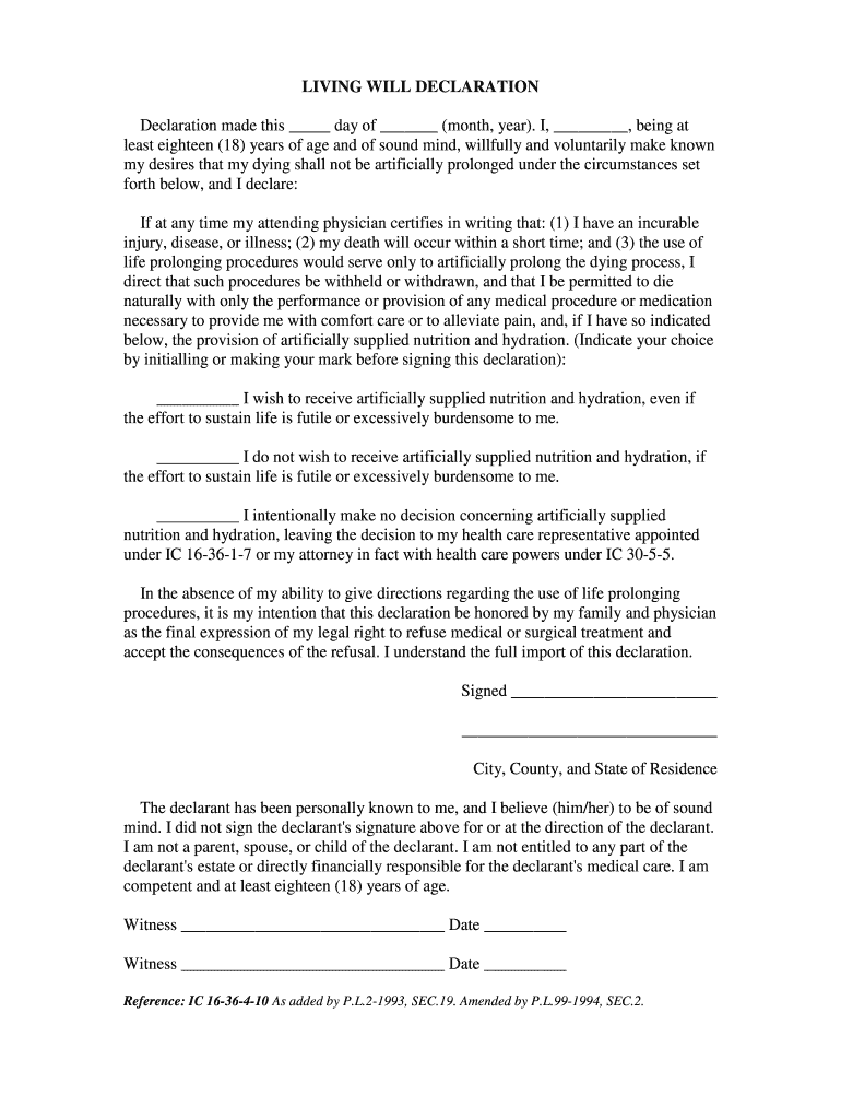 LIVING WILL DECLARATION Declaration Made This  IAHHC  Iahhc  Form