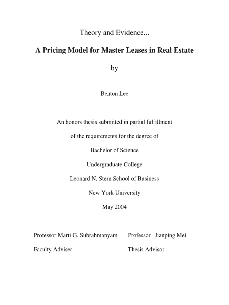 Theory and Evidence  a Pricing Model for Master Leases in Real    Web Docs Stern Nyu  Form