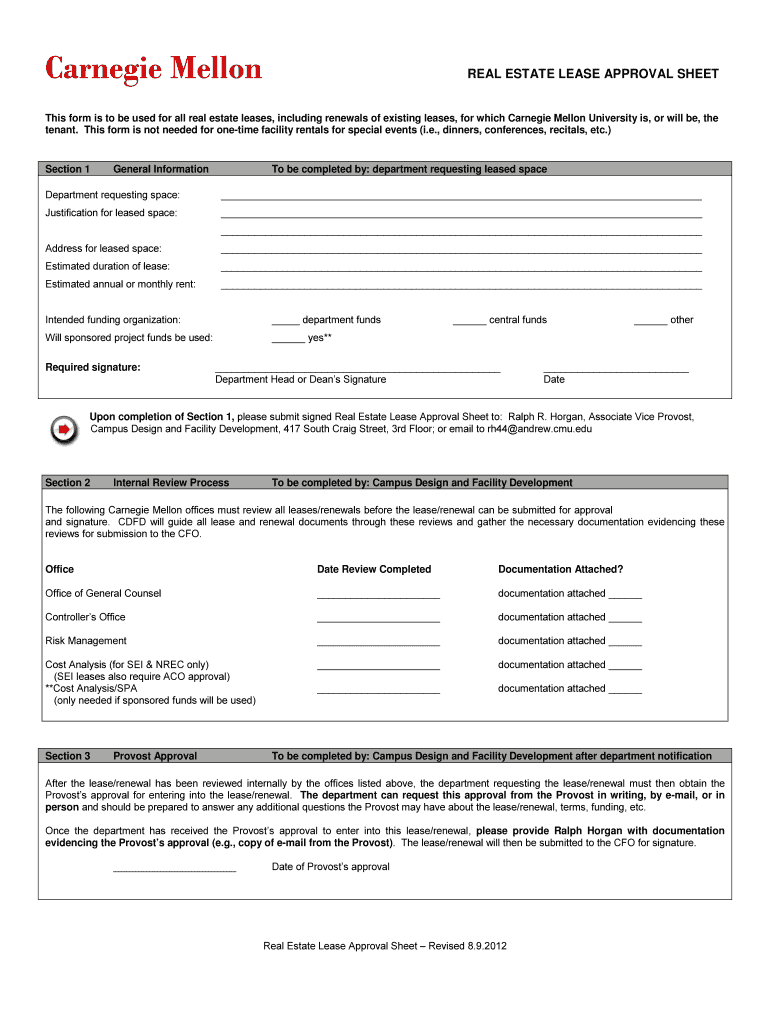 Lease Approval Sheet 01 11 Xlsx Cmu  Form