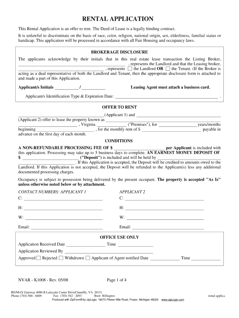  Nvar Rental Application 2008-2024