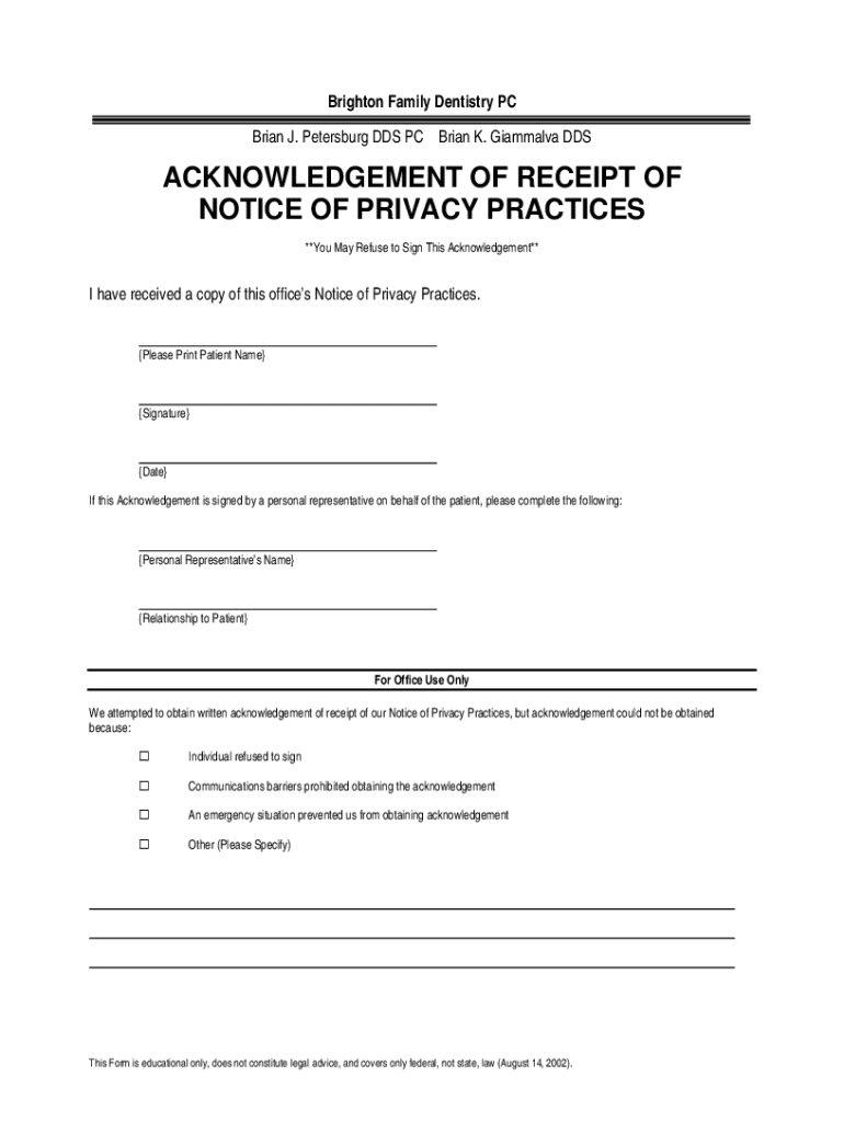 Notice of Privacy Practices Form