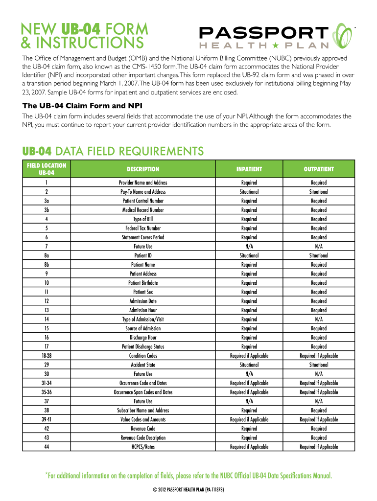  Printable Ub 04 Claim Form 2012-2024