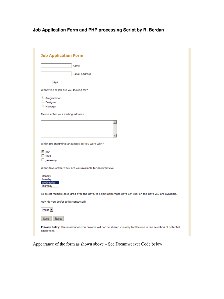 Career Page HTML Code  Form