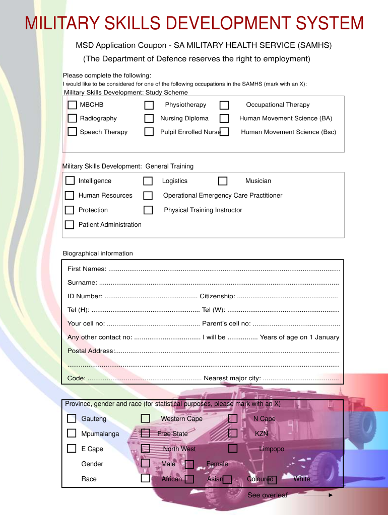South African Army Application Forms