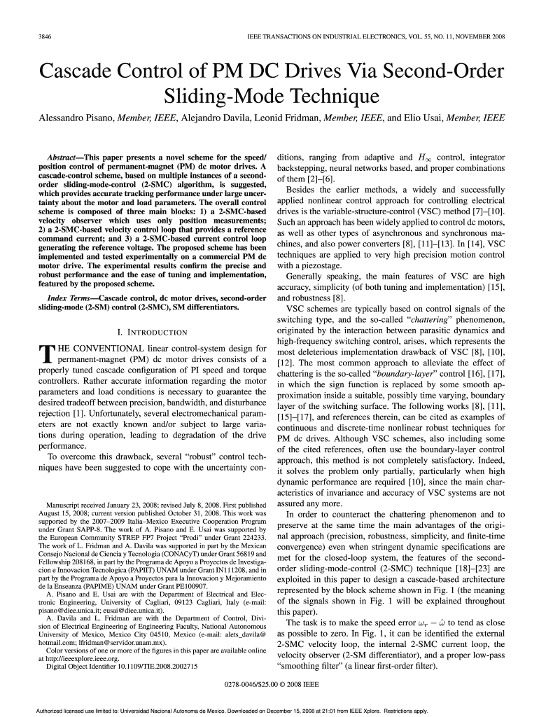 Cascade Control of Pm Dc Drives Via Second Order Sliding Mode Technique Form