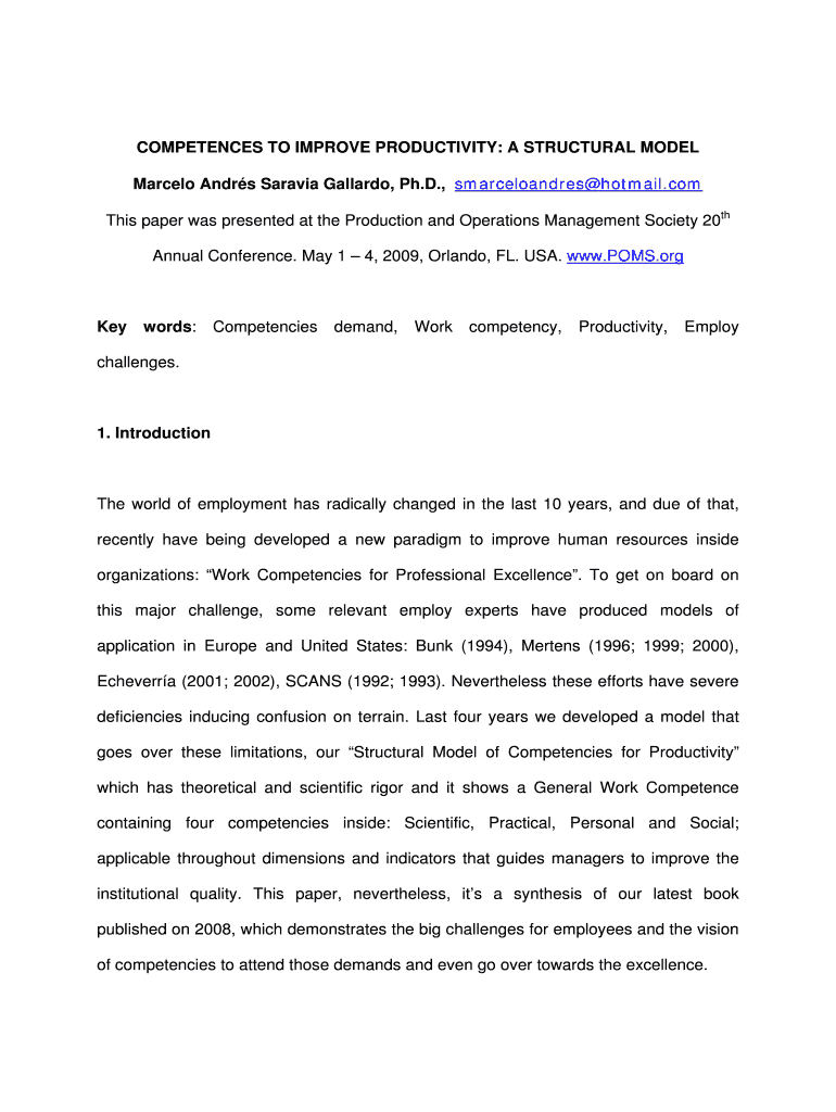 COMPETENCES to IMPROVE PRODUCTIVITY  Pomsmeetings  Org  Form