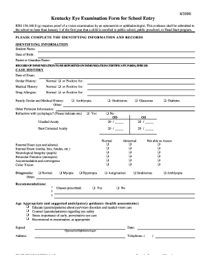  Kentucky Eye Examination Form for School Entry 2001