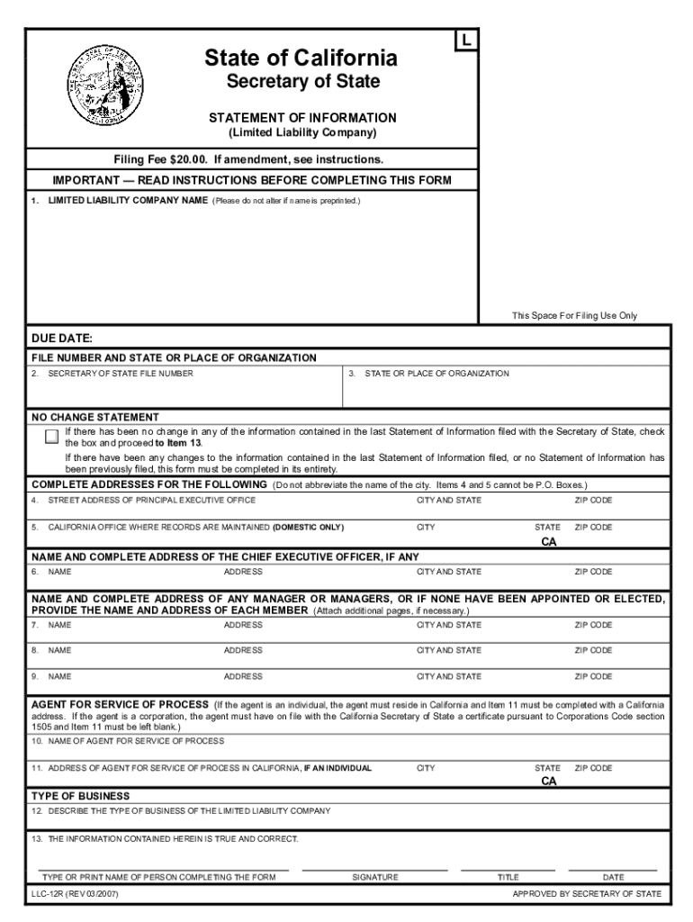 Ca Llc 12r Form