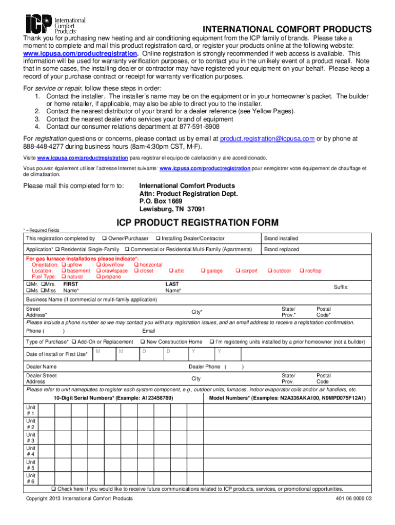 Product Registration Icpusa Com  Form