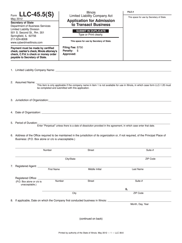  Application for Admission to Transact Business 45 5 Illinois 2010