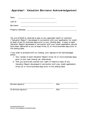 Appraisal Acknowledgement Form