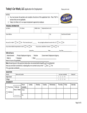 Car Wash Application  Form