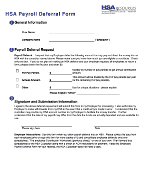 Hsa Deferral Form