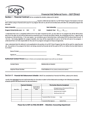 Financial Aid Deferral Form ISEP Direct Isep