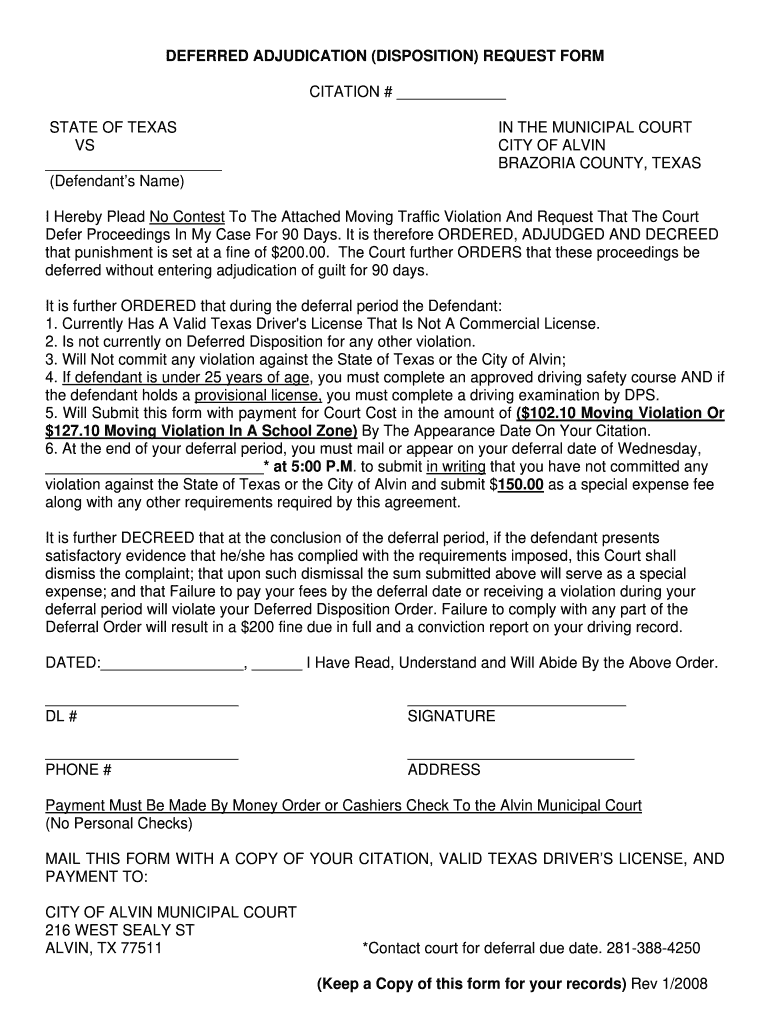  Deferred Adjudication Request  Form 2008