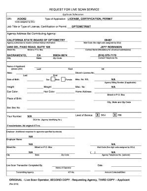 Board of Optometry Livescan Form